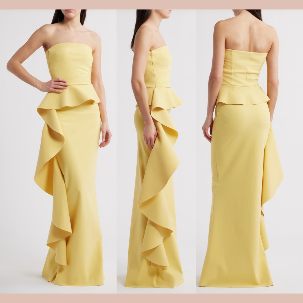 NWD Chiara Boni La Petite Robe [ 50 ] Eliska Ruffle Strapless Gown Yellow #S2078